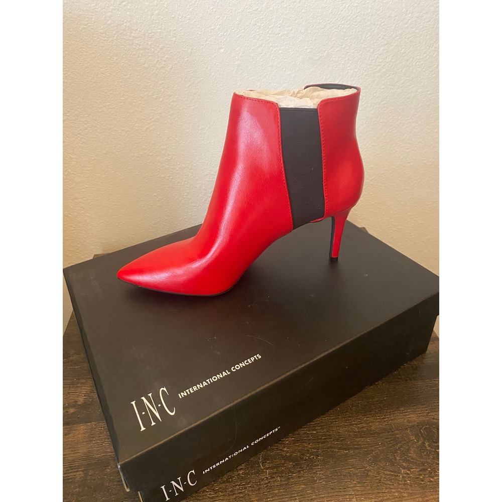 INC International Concepts IRSIAP Red Lava Ankle Boots Stiletto Pointed Toe 8M
